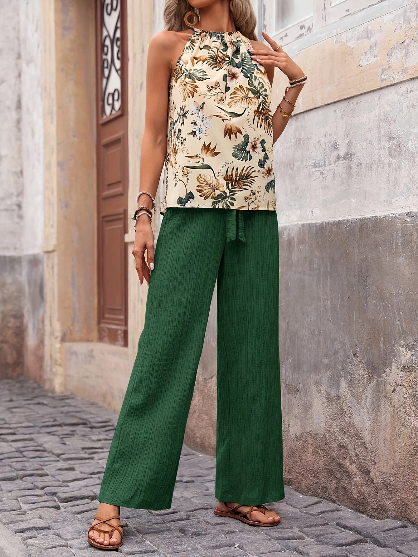 Reena | Zomerse Set met Haltertop en Wijde Broek
