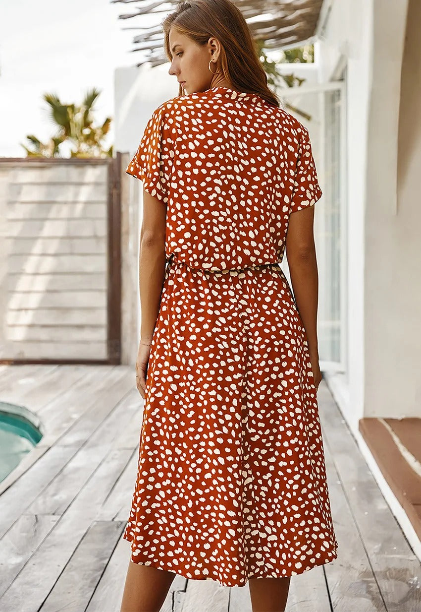 Jaena | Jurk met Striklint en Elegante Print
