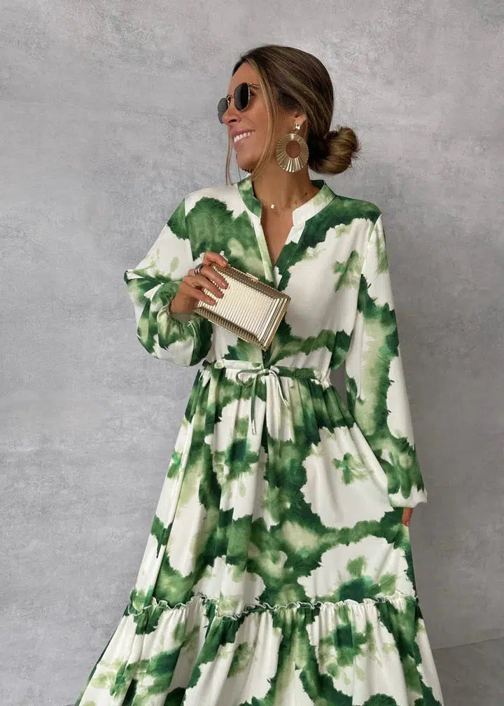 Gretchen | Zomerse Maxi Jurk met Artistieke Tie-Dye Print