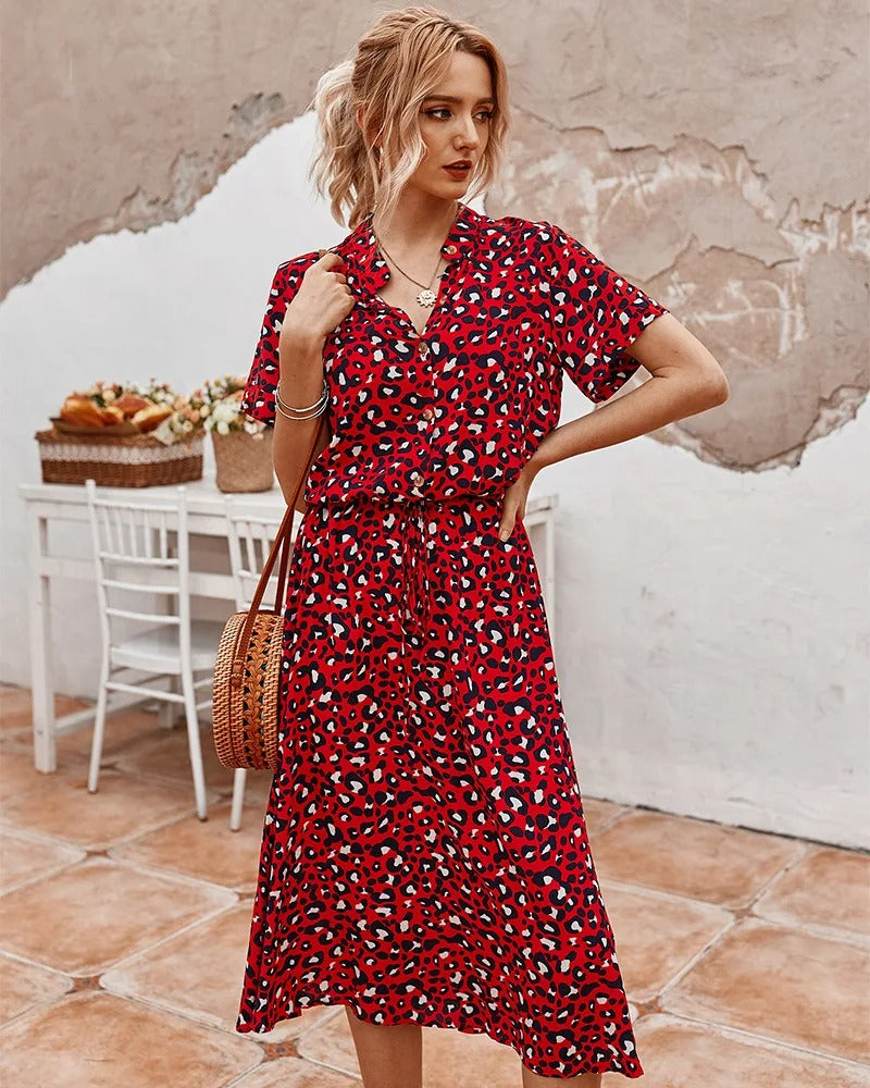 Jaena | Jurk met Striklint en Elegante Print